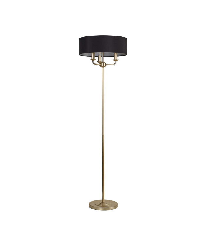 Banyan 3 Light Switched Floor Lamp With 45cm x 15cm Faux Silk Fabric Shade Champagne Gold/Black-4