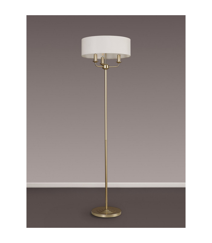 Banyan 3 Light Switched Floor Lamp With 45cm x 15cm Faux Silk Fabric Shade Champagne Gold/White-11
