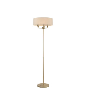 Banyan 3 Light Switched Floor Lamp With 45cm x 15cm Faux Silk Fabric Shade Champagne Gold/Ivory Pearl-1