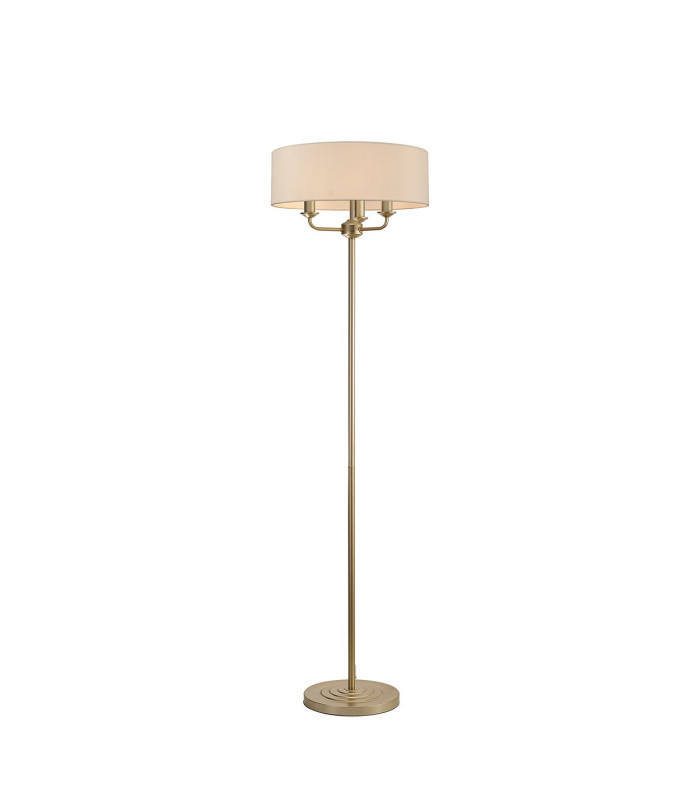 Banyan 3 Light Switched Floor Lamp With 45cm x 15cm Faux Silk Fabric Shade Champagne Gold/Ivory Pearl-1