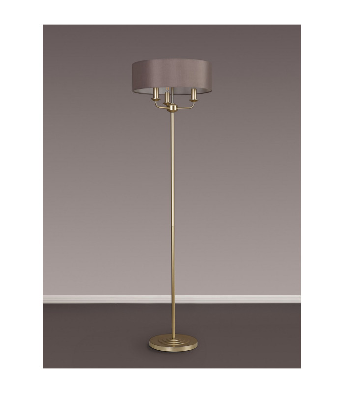 Banyan 3 Light Switched Floor Lamp With 45cm x 15cm Faux Silk Fabric Shade Champagne Gold/Grey-11