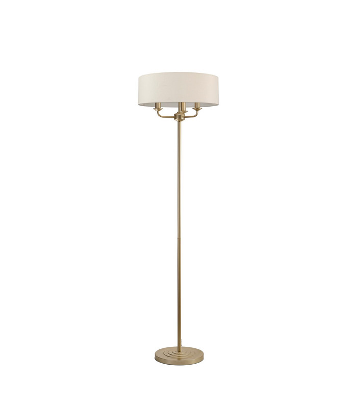 Banyan 3 Light Switched Floor Lamp With 45cm x 15cm Faux Silk Fabric Shade Champagne Gold/Ivory Pearl-4