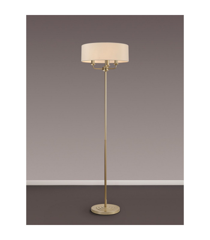Banyan 3 Light Switched Floor Lamp With 45cm x 15cm Dual Faux Silk Fabric Shade Champagne Gold/Nude Beige-2