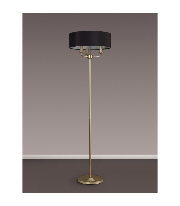 Banyan 3 Light Switched Floor Lamp With 45cm x 15cm Faux Silk Fabric Shade Champagne Gold/Black-11