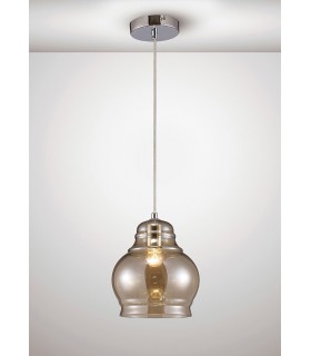 Large Dome Ceiling Pendant 1 Polished Chrome, Cognac Glass - 2