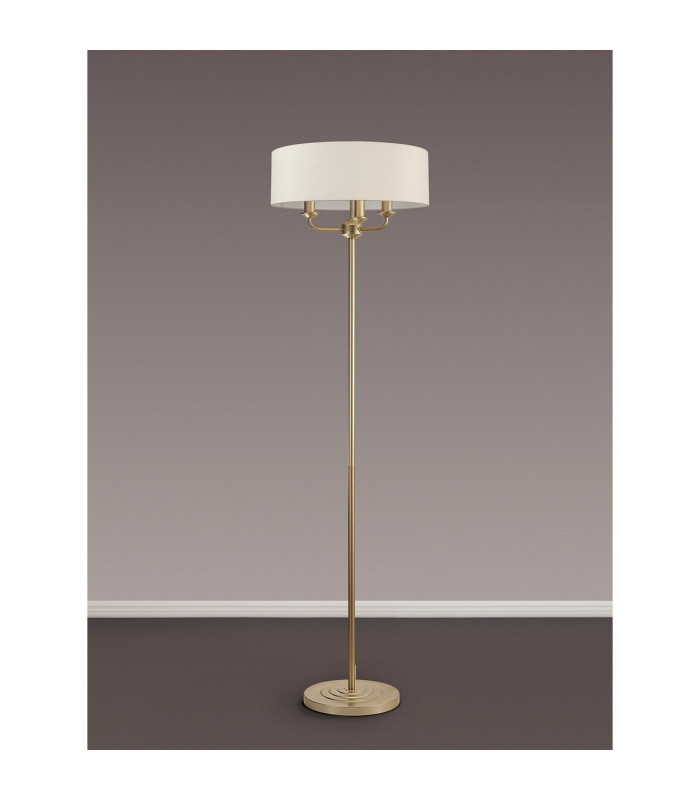 Banyan 3 Light Switched Floor Lamp With 45cm x 15cm Faux Silk Fabric Shade Champagne Gold/Ivory Pearl-11