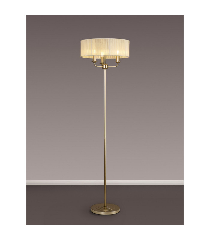 Banyan 3 Light Switched Floor Lamp With 45cm x 15cm Organza Shade Champagne Gold/Cream-2