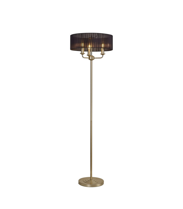 Banyan 3 Light Switched Floor Lamp With 45cm x 15cm Organza Shade Champagne Gold/Black-1