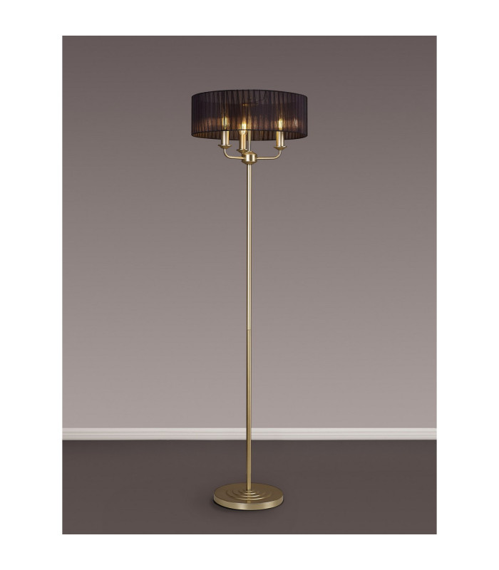 Banyan 3 Light Switched Floor Lamp With 45cm x 15cm Organza Shade Champagne Gold/Black-2