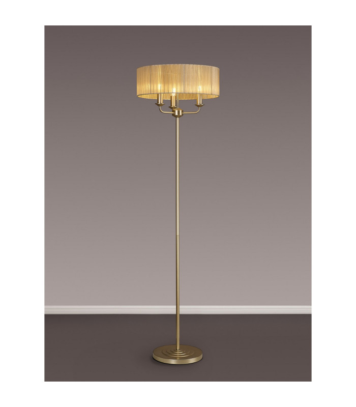 Banyan 3 Light Switched Floor Lamp With 45cm x 15cm Organza Shade Champagne Gold/Soft Bronze-2