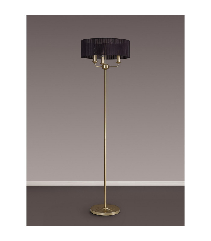 Banyan 3 Light Switched Floor Lamp With 45cm x 15cm Organza Shade Champagne Gold/Black-11
