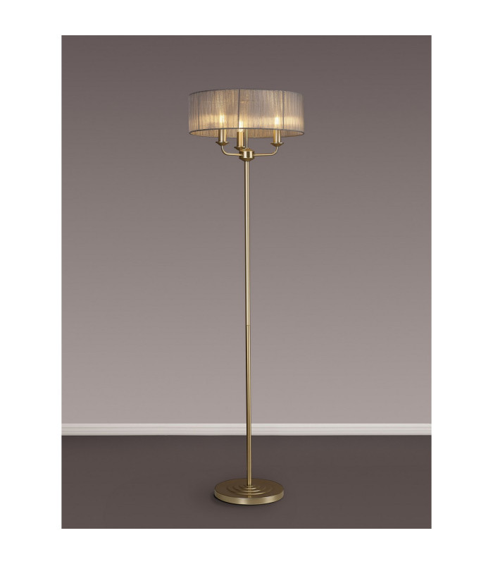 Banyan 3 Light Switched Floor Lamp With 45cm x 15cm Organza Shade Champagne Gold/Grey-2