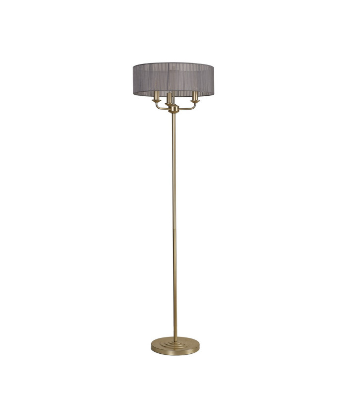 Banyan 3 Light Switched Floor Lamp With 45cm x 15cm Organza Shade Champagne Gold/Grey-4