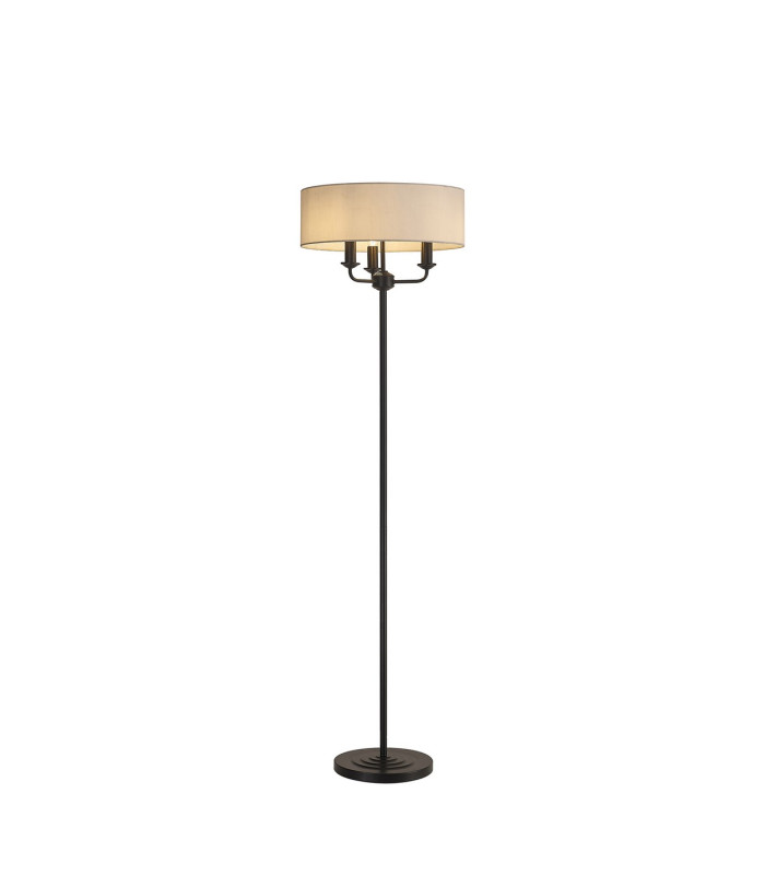 Banyan 3 Light Switched Floor Lamp With 45cm x 15cm Faux Silk Fabric Shade Matt Black/White-1