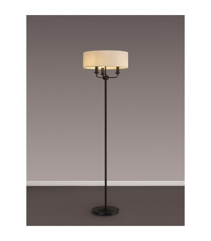 Banyan 3 Light Switched Floor Lamp With 45cm x 15cm Faux Silk Fabric Shade Matt Black/White-2