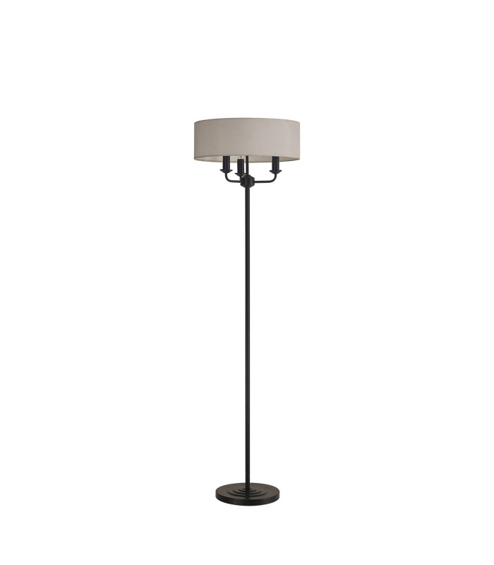 Banyan 3 Light Switched Floor Lamp With 45cm x 15cm Faux Silk Fabric Shade Matt Black/White-4