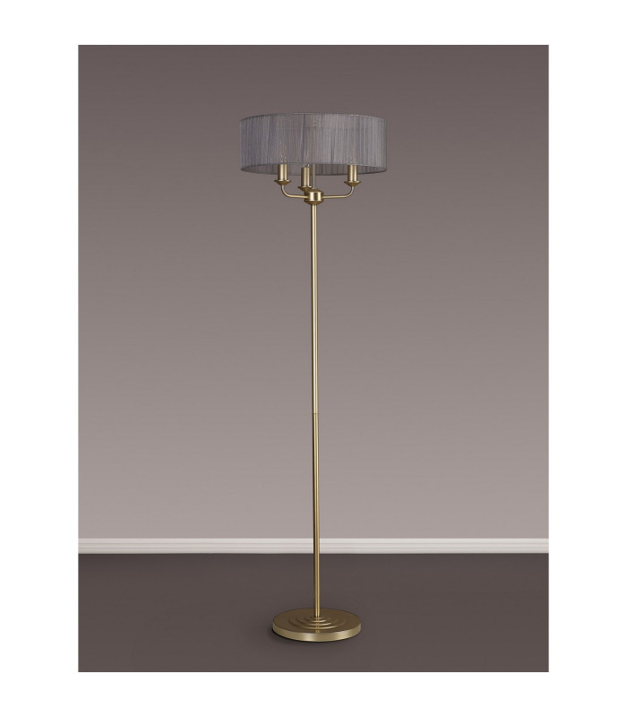 Banyan 3 Light Switched Floor Lamp With 45cm x 15cm Organza Shade Champagne Gold/Grey-11