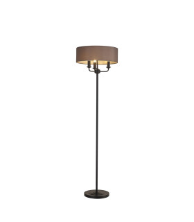 Banyan 3 Light Switched Floor Lamp With 45cm x 15cm Faux Silk Fabric Shade Matt Black/Grey-1