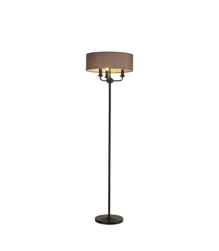 Banyan 3 Light Switched Floor Lamp With 45cm x 15cm Faux Silk Fabric Shade Matt Black/Grey-1