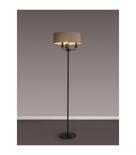 Banyan 3 Light Switched Floor Lamp With 45cm x 15cm Faux Silk Fabric Shade Matt Black/Grey-2