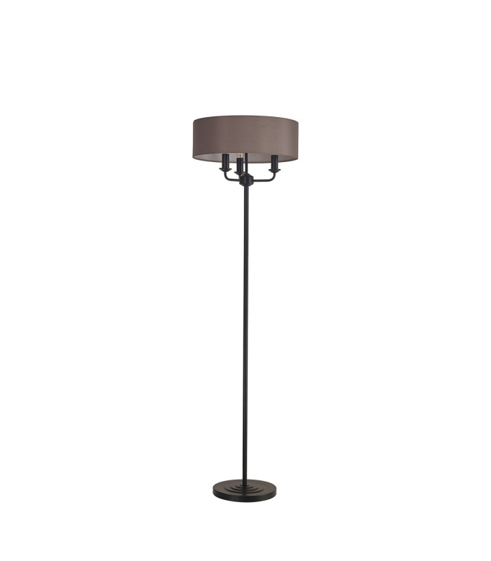 Banyan 3 Light Switched Floor Lamp With 45cm x 15cm Faux Silk Fabric Shade Matt Black/Grey-4