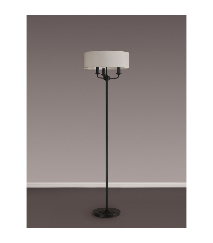 Banyan 3 Light Switched Floor Lamp With 45cm x 15cm Faux Silk Fabric Shade Matt Black/White-11