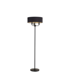 Banyan 3 Light Switched Floor Lamp With 45cm x 15cm Faux Silk Fabric Shade Matt Black/Black-1