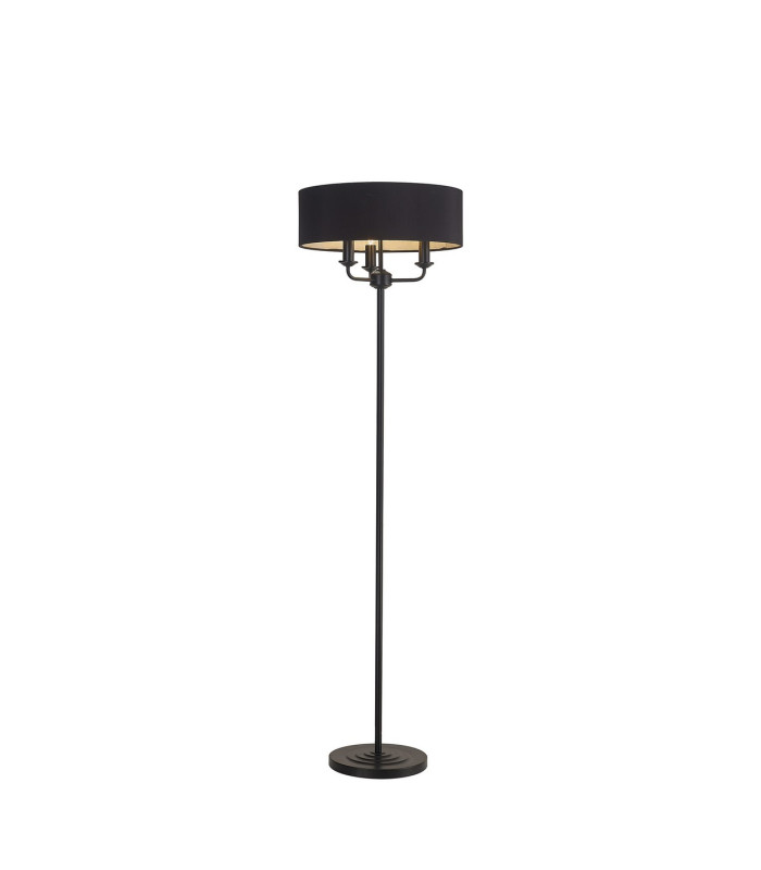 Banyan 3 Light Switched Floor Lamp With 45cm x 15cm Faux Silk Fabric Shade Matt Black/Black-1
