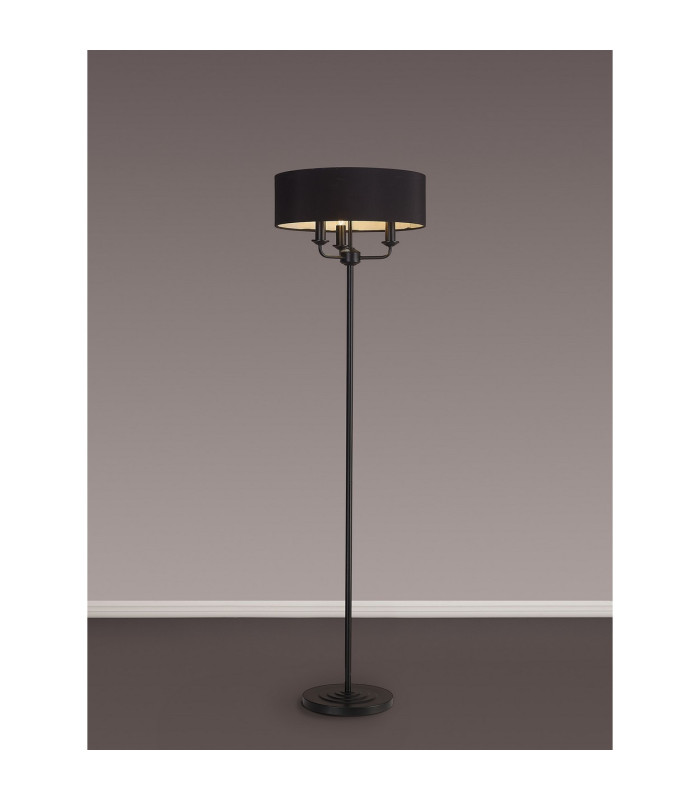 Banyan 3 Light Switched Floor Lamp With 45cm x 15cm Faux Silk Fabric Shade Matt Black/Black-2
