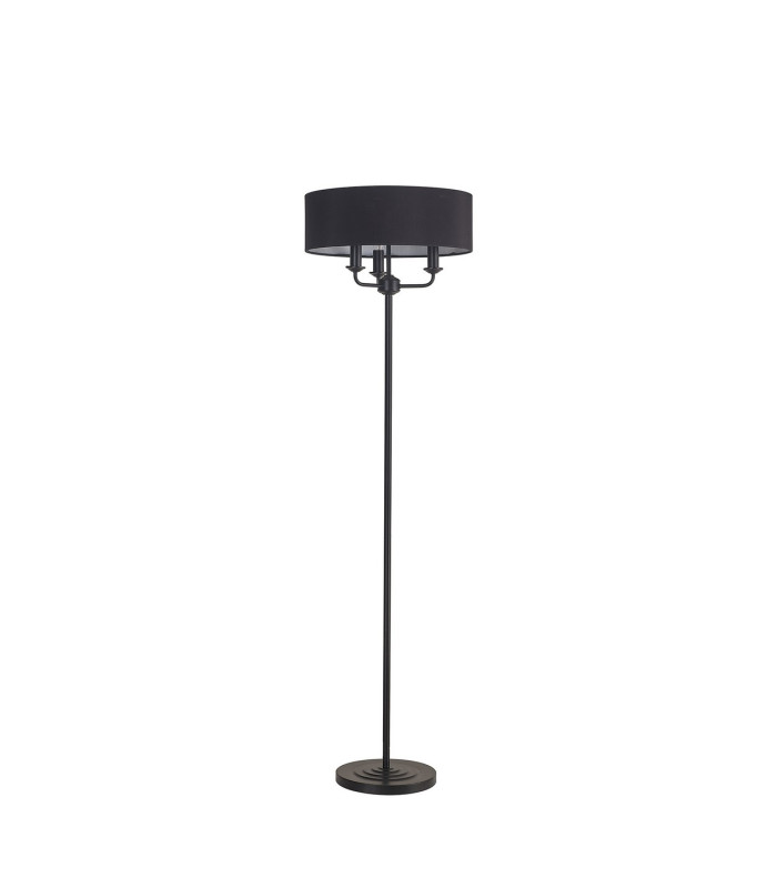 Banyan 3 Light Switched Floor Lamp With 45cm x 15cm Faux Silk Fabric Shade Matt Black/Black-4