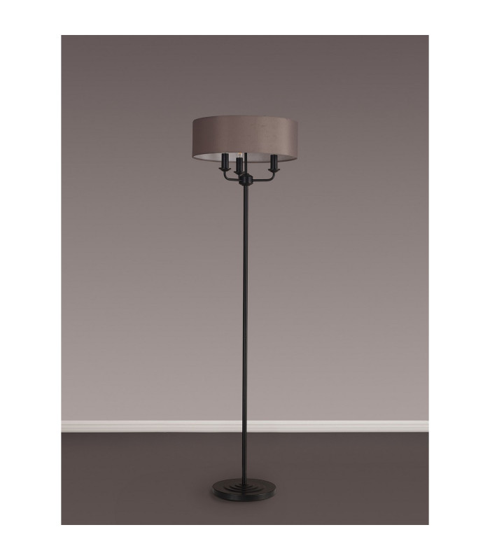 Banyan 3 Light Switched Floor Lamp With 45cm x 15cm Faux Silk Fabric Shade Matt Black/Grey-11