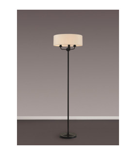 Banyan 3 Light Switched Floor Lamp With 45cm x 15cm Faux Silk Fabric Shade Matt Black/Ivory Pearl-2