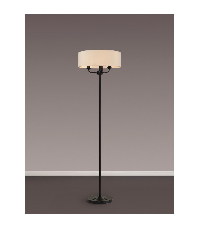 Banyan 3 Light Switched Floor Lamp With 45cm x 15cm Faux Silk Fabric Shade Matt Black/Ivory Pearl-2