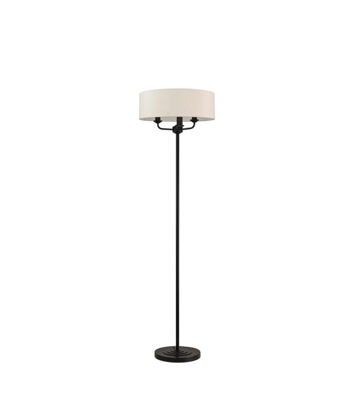 Banyan 3 Light Switched Floor Lamp With 45cm x 15cm Faux Silk Fabric Shade Matt Black/Ivory Pearl-4