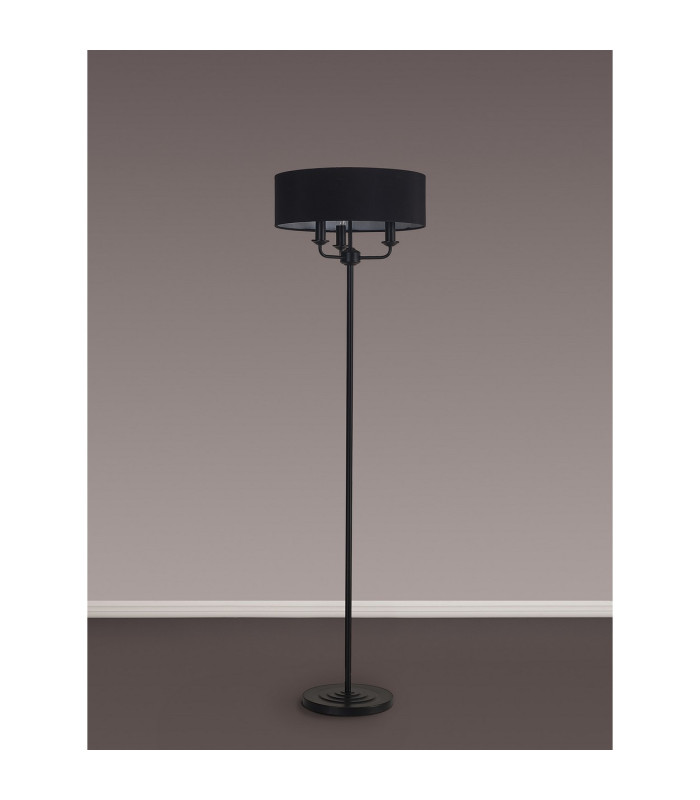 Banyan 3 Light Switched Floor Lamp With 45cm x 15cm Faux Silk Fabric Shade Matt Black/Black-11