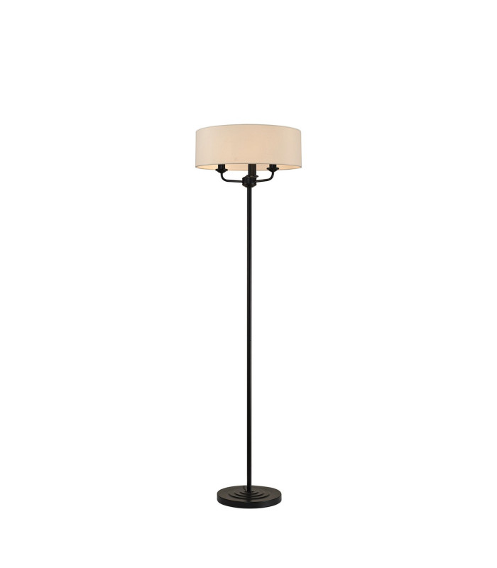 Banyan 3 Light Switched Floor Lamp With 45cm x 15cm Dual Faux Silk Fabric Shade Matt Black/Nude Beige-1