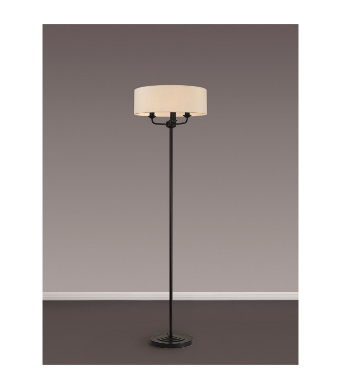 Banyan 3 Light Switched Floor Lamp With 45cm x 15cm Dual Faux Silk Fabric Shade Matt Black/Nude Beige-2