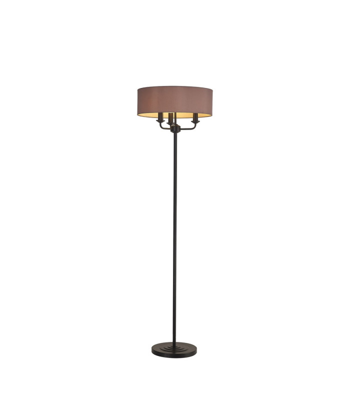 Banyan 3 Light Switched Floor Lamp With 45cm x 15cm Dual Faux Silk Fabric Shade Matt Black/Taupe-1