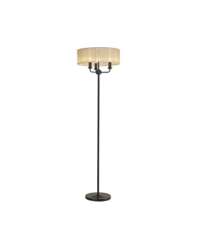 Banyan 3 Light Switched Floor Lamp With 45cm x 15cm Organza Shade Matt Black/Cream-1
