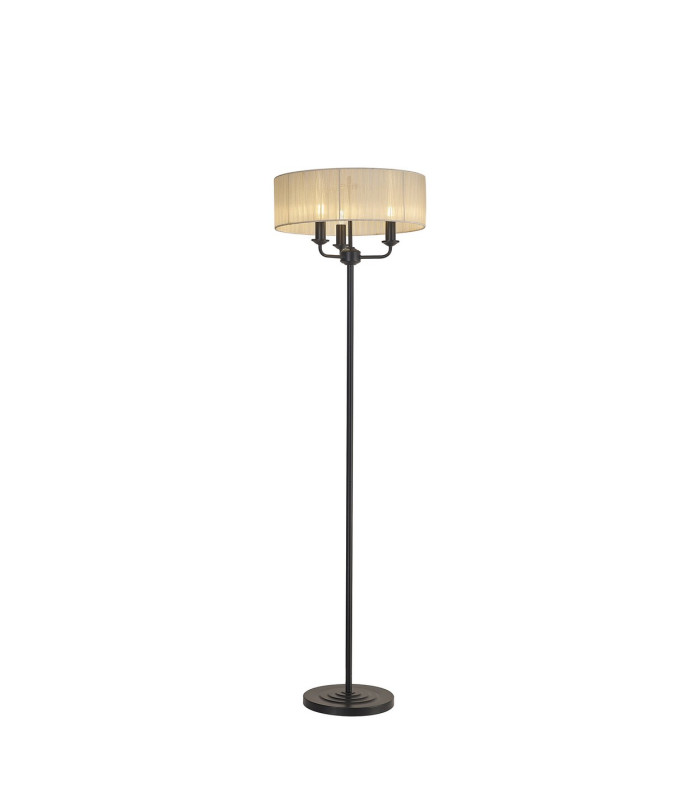 Banyan 3 Light Switched Floor Lamp With 45cm x 15cm Organza Shade Matt Black/Cream-1