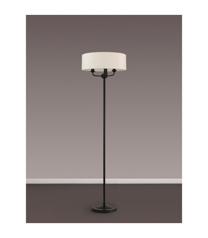 Banyan 3 Light Switched Floor Lamp With 45cm x 15cm Dual Faux Silk Fabric Shade Matt Black/Nude Beige-11
