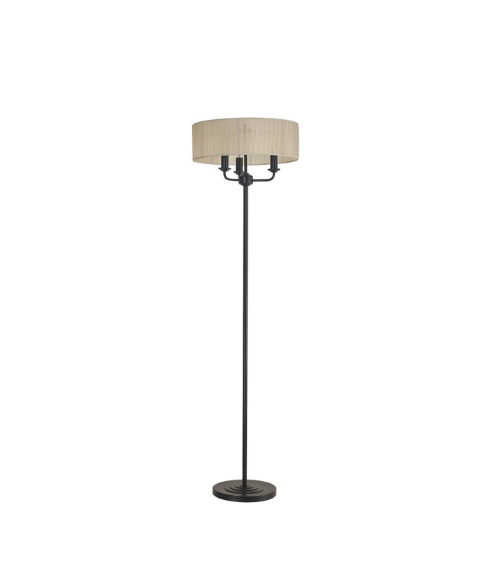 Banyan 3 Light Switched Floor Lamp With 45cm x 15cm Organza Shade Matt Black/Cream-4