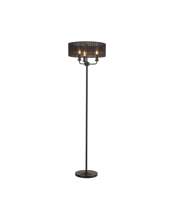 Banyan 3 Light Switched Floor Lamp With 45cm x 15cm Organza Shade Matt Black/Black-1
