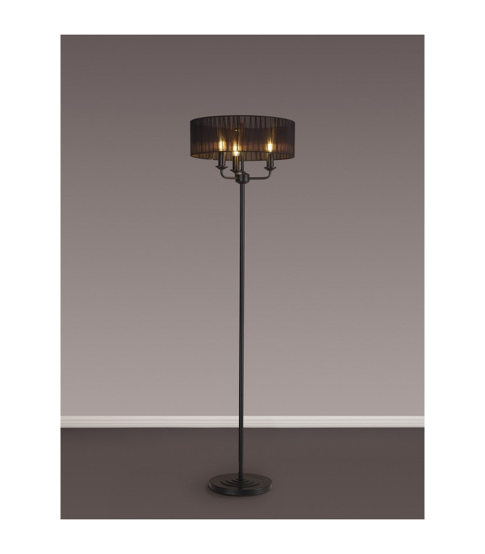 Banyan 3 Light Switched Floor Lamp With 45cm x 15cm Organza Shade Matt Black/Black-2