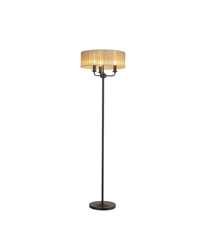 Banyan 3 Light Switched Floor Lamp With 45cm x 15cm Organza Shade Matt Black/Soft Bronze-1