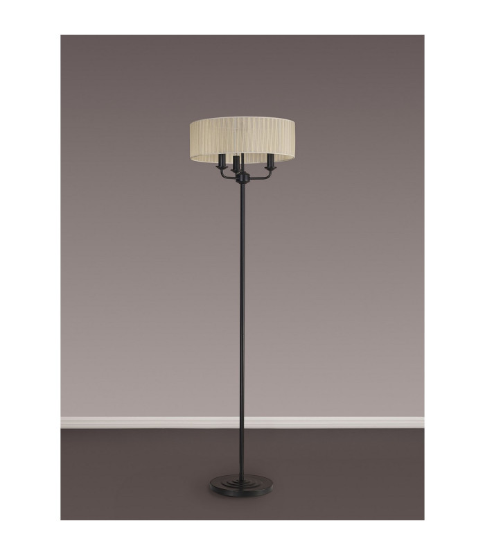 Banyan 3 Light Switched Floor Lamp With 45cm x 15cm Organza Shade Matt Black/Cream-11