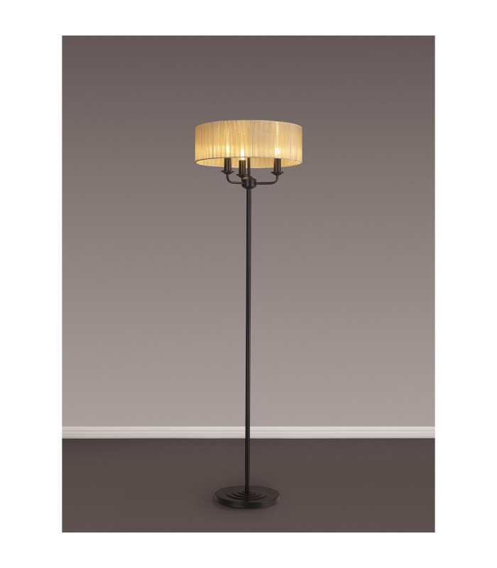 Banyan 3 Light Switched Floor Lamp With 45cm x 15cm Organza Shade Matt Black/Soft Bronze-2
