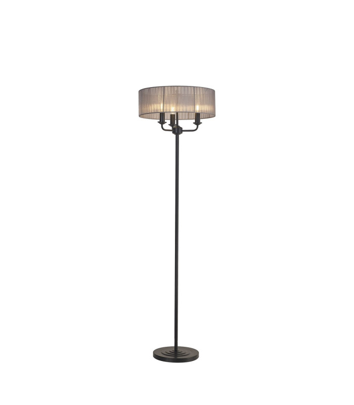 Banyan 3 Light Switched Floor Lamp With 45cm x 15cm Organza Shade Matt Black/Grey-1