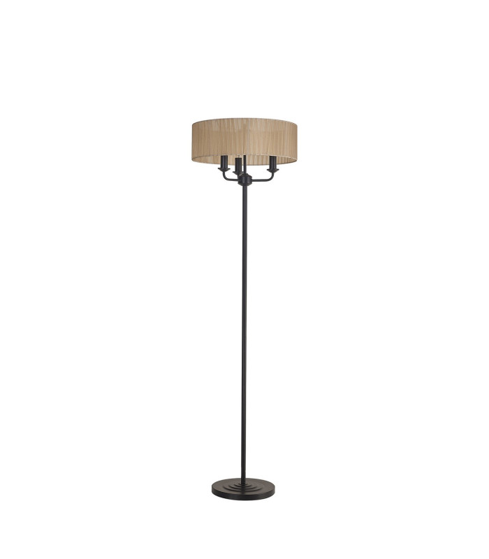 Banyan 3 Light Switched Floor Lamp With 45cm x 15cm Organza Shade Matt Black/Soft Bronze-4