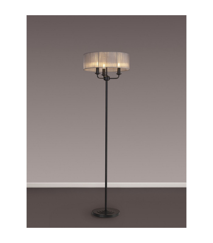 Banyan 3 Light Switched Floor Lamp With 45cm x 15cm Organza Shade Matt Black/Grey-2